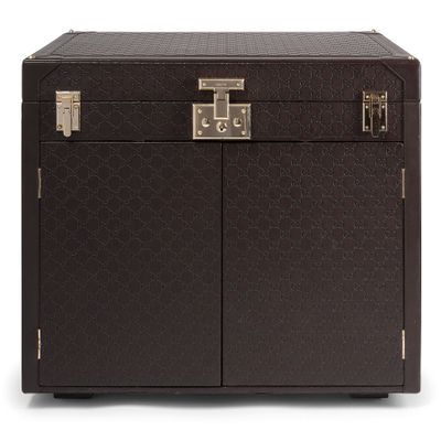 an image of a black trunk with a metal latch on it