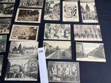 several old black and white photographs of people and buildings