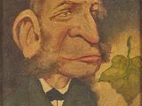 painting of a man with a cigarette in his mouth and a leaf in his mouth