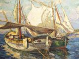 une peinture d'un voilier dans l'eau