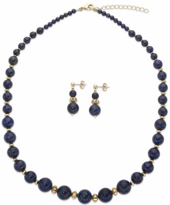 a necklace and earring set with blue glass beads