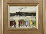 an image of a painting of a train on a beach