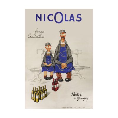 a poster of two people sitting on a bench