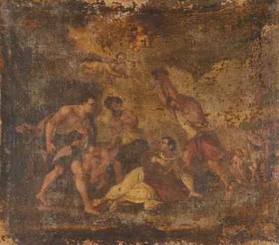 une image d'une peinture représentant un groupe de personnes dans une grotte