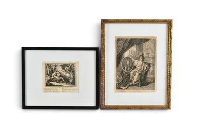 deux reproductions encadrées représentant un homme et une femme à cheval