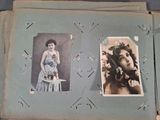 an old photo of a woman in a blue dress and a picture of a woman in a blue dress