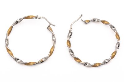 a pair of hoop earrings on a white background