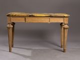 an image of a wooden table with a marble top