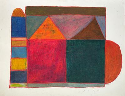 une image représentant le dessin d'une maison au toit rouge