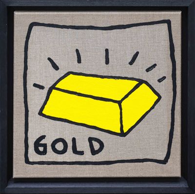 a painting of a yellow piece of paper with the word gold on it