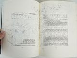 a person holding a book open with a drawing on it