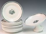 many plates stacked on top of each other on a table
