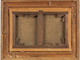 an old wooden picture frame with two open windows