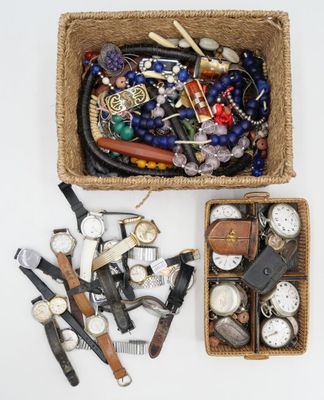 a basket full of assorted watches and other items