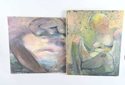 tableau représentant une femme en train de lire un livre, à côté d'un tableau représentant un homme en train de lire un livre