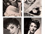 four black and white photos of a woman in a polka dot dress