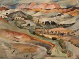 an image of a painting of a landscape with mountains in the background