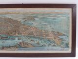 painting of a view of a city and harbor with ships in the water