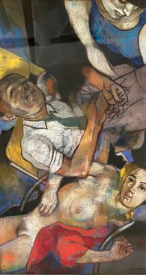 BASTOW Michel (né en 1943) Leçon d'anglais Pastel sur papier…