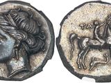 une image représentant une pièce d'argent sur laquelle figure une femme à cheval