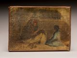 un vieux tableau représentant un homme et une femme assis par terre