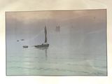 a picture of a painting of a boat in the water