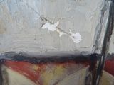 un gros plan sur un tableau représentant un bateau rouge et blanc