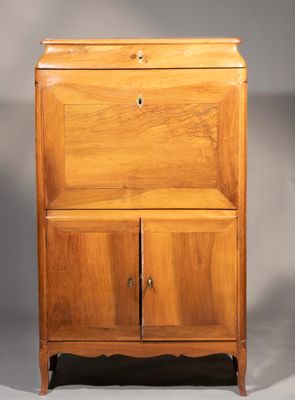 a small wooden cabinet with two drawers and a door