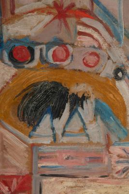 une peinture à l'huile représentant un tableau représentant un coq posé sur une table