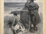 une vieille photo d'un homme et d'une femme regardant l'océan