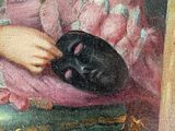 a painting of a woman holding a black cat