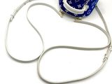 a blue and white bag with a strap on it