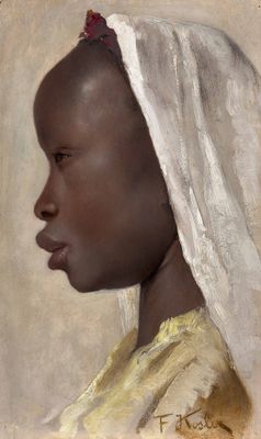 un tableau représentant une femme portant un foulard blanc sur la tête