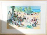 un tableau représentant une foule de personnes sur la plage