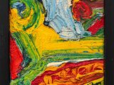 painting of a painting of a woman in a yellow dress and a red hat