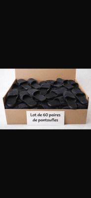 a cardboard box filled with lots of black shoes