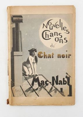 an old book with a picture of a woman sitting on a chair
