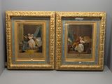 two framed pictures of a couple of women sitting on a couch