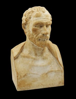 marble bust of a man with a beard on a black background