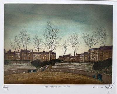 une photo d'un tableau représentant une vue d'une ville