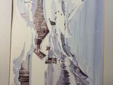 a picture of a painting of a person in the snow