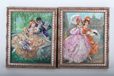 Marcel BLOCH (1882-1966) Scène galante et les élégantes à l'… - Photo 1