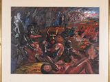 painting of a group of people in a cave with skeletons and skeletons