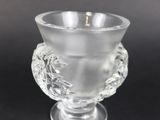 an image of a clear glass vase with a lion head on it