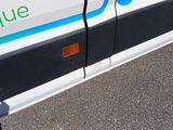 a close up view of a vehicle with a logo on it