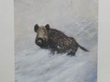 tableau représentant un ours dans la neige sur fond blanc