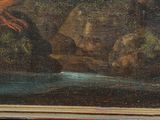a picture of a painting of a man on a rock