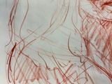 a drawing of a woman with long hair and a scarf