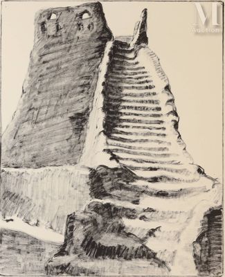 une image représentant un dessin de marches menant à un bâtiment