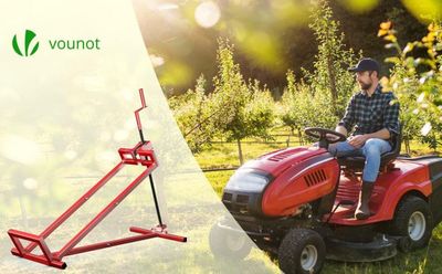 a man sitting on a lawn mower with the words voont on it